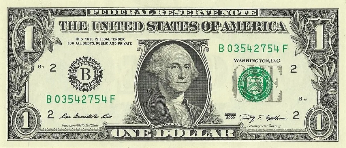 Obverse of the US 1 dollar bill showing George Washington