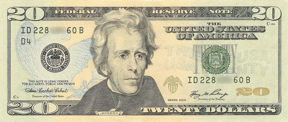 Obverse of the US 20 dollar bill showing Andrew Jackson